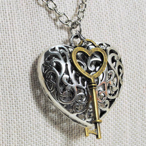 Necklace Silver Filigree Heart Bronze Key
